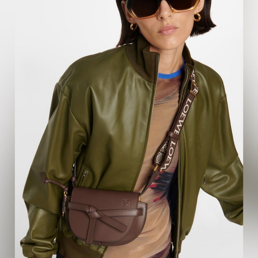 Loewe Mini Gate Dual bag in soft calfskin and jacquard - Chocolate